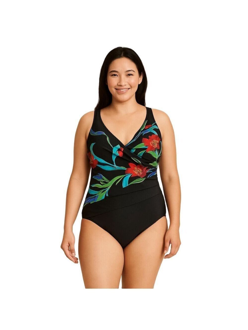 Inches Away Floral Black One Piece Swimsuit Sz 10